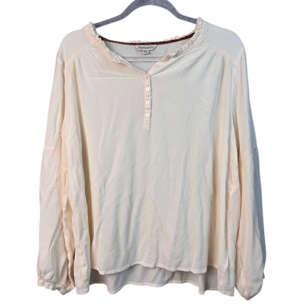 Frye & Co. Women's Ivory Long Sleeve Blouse XXL Button-Front Relaxed Fit